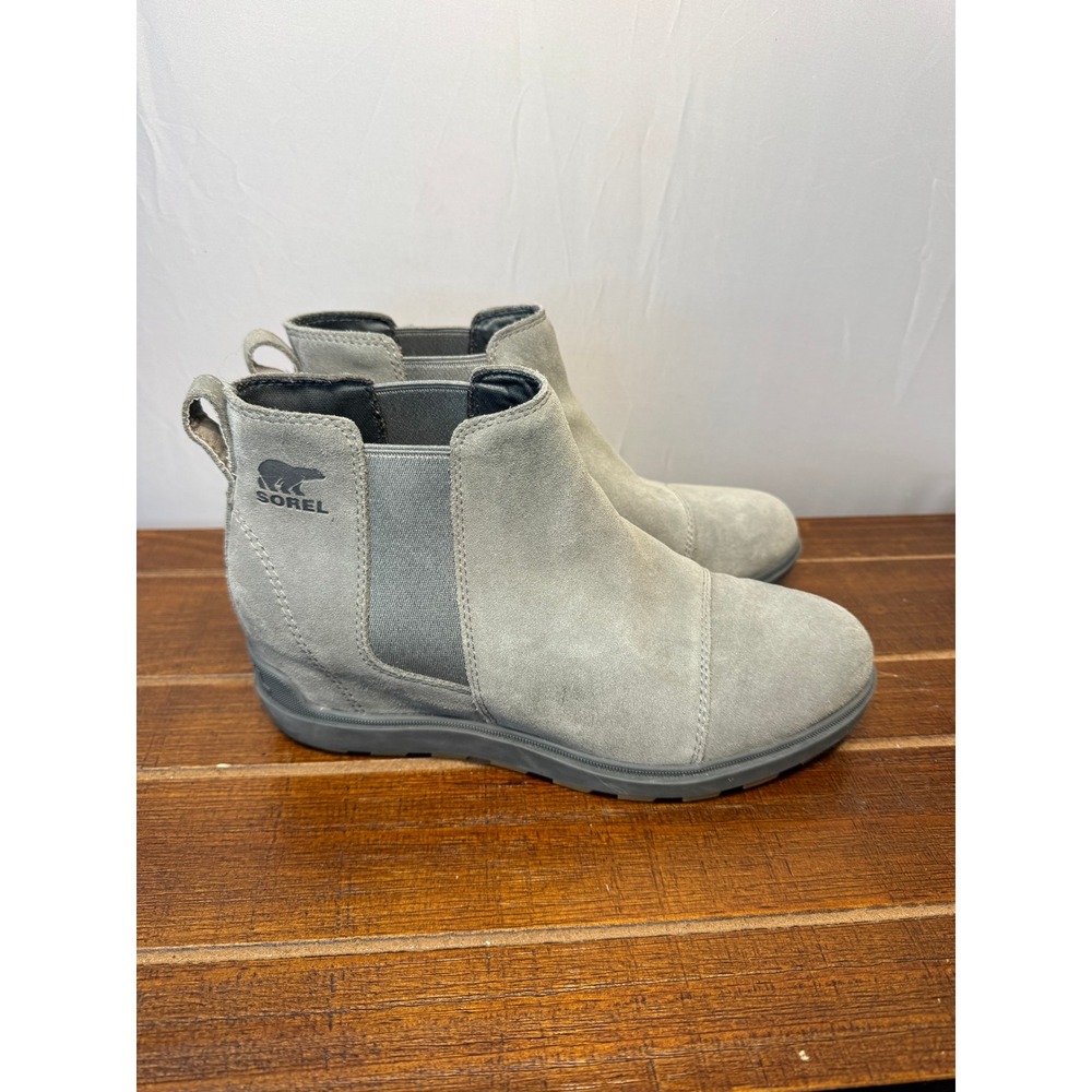 Sorel Suede Slip On Wedge Ankle Booties Women's 9.5 Chelsea‎ Style Gray Winter
